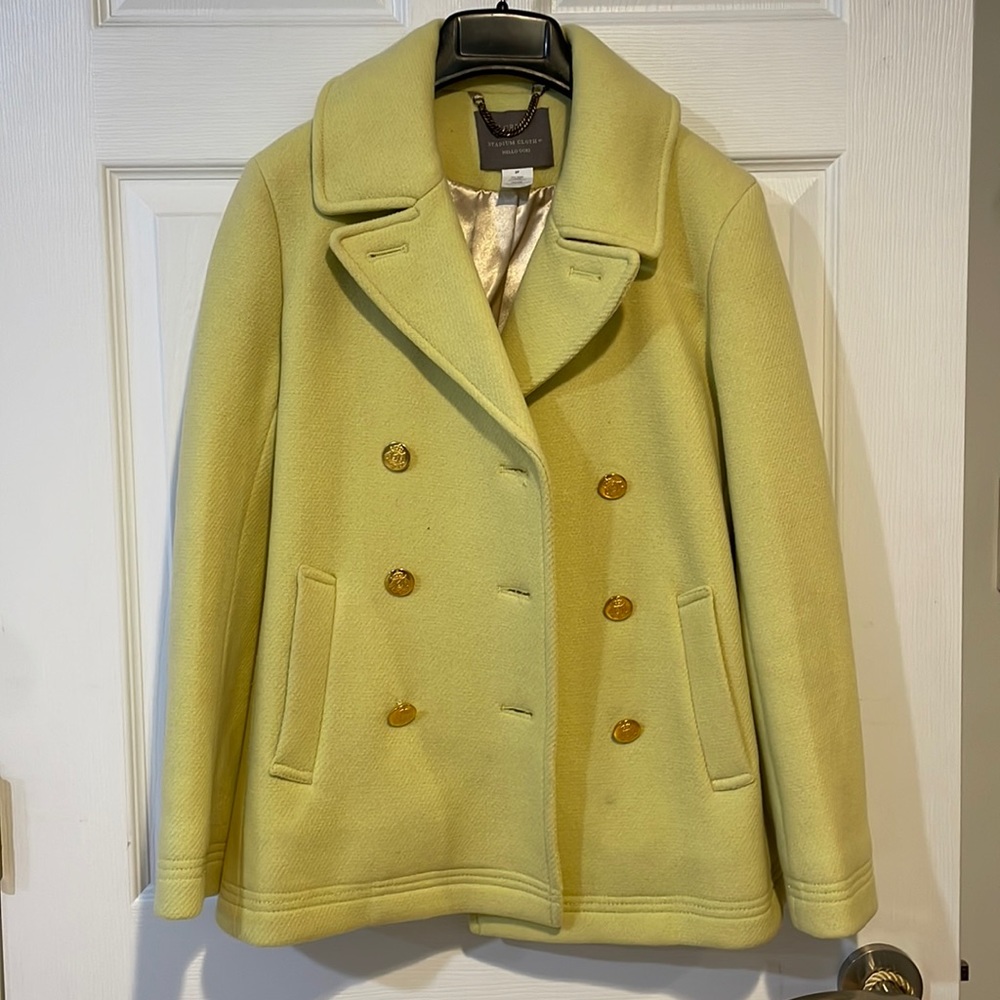 J.Crew stadium cloth Nello Gori yellow pea coat